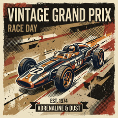 A retro illustration of a fast racing car on a track © zidnaa