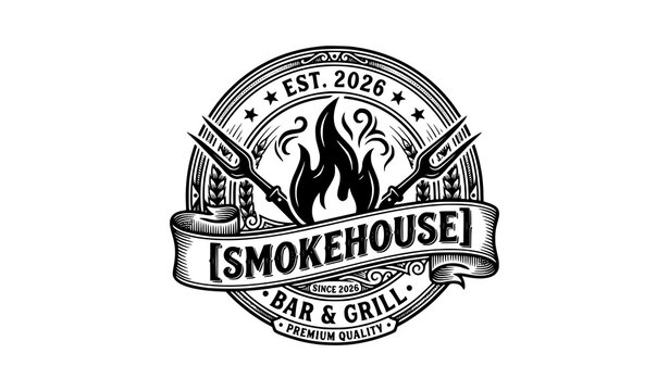 Premium Vintage BBQ Grill Badge Collection 2026 Black and White Vector Logo