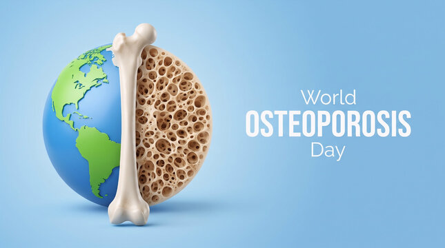 Conceptual illustration for World Osteoporosis Day observed on October 20. calendar icon with the date highlighted alongside bone and skeletal elements, representing global awareness for osteoporosis