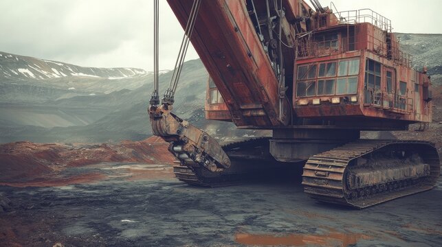Close-up of a giant dragline machine in industrial operation