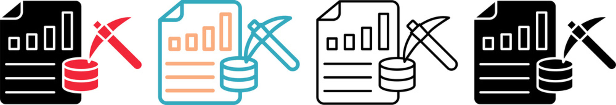 Data Mining Icons Set &ndash; Filled, Outline, Color Outline & Glyph Vector Icons 