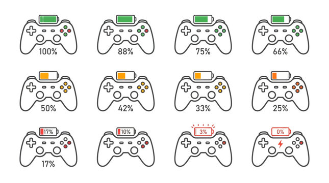 Collection of gaming controllers with indicators.