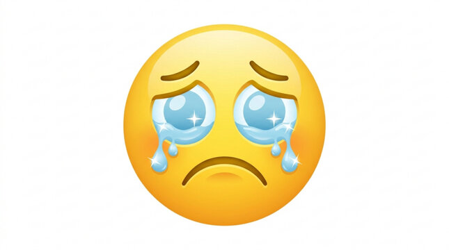 Crying emoji face sad expression with tears vector illustration for emotional communication and social media