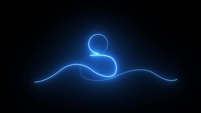 Glowing blue neon line art of a person swimming in water on a dark background