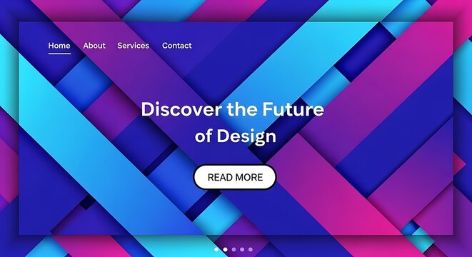 Abstract website layout with diagonal colorful shapes and a call to action button