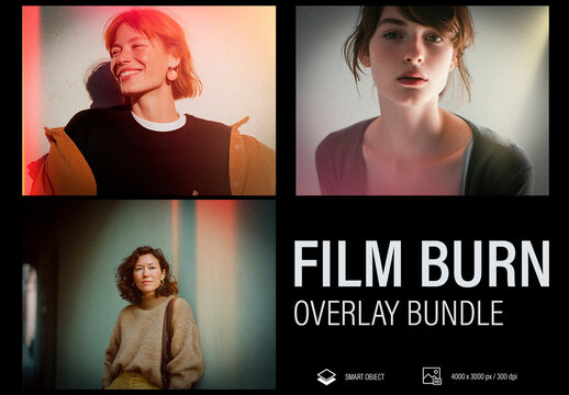Film Burn Light Leak Photo Effect Overlay Bundle