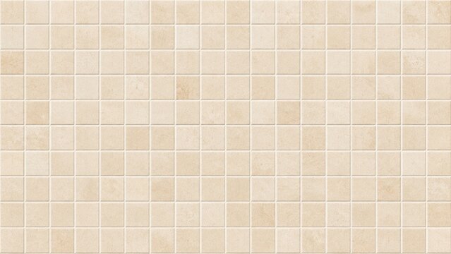 Beige small square ceramic tiles with visible grout in a uniform grid, creating a neutral tiled surface suitable for walls or floors