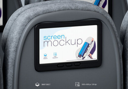 Airplane seat screen mockup PSD, in-flight entertainment display, editable
