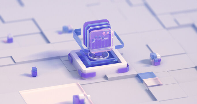 Abstract 3D Data Analytics Dashboard with Financial Growth Visualization