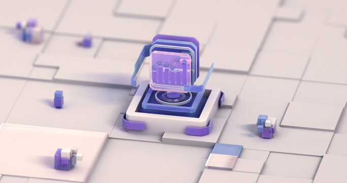 Futuristic Business Analytics Dashboard with 3D Financial Performance Charts