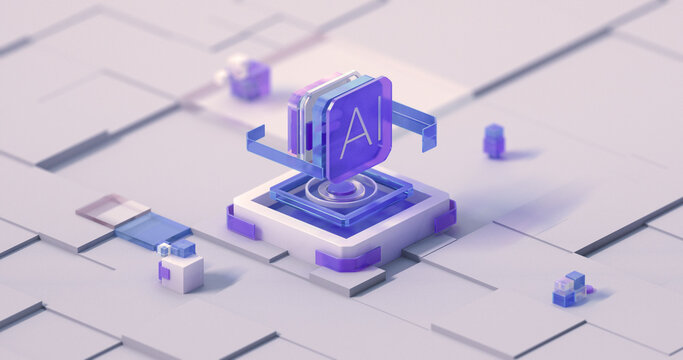 Abstract Artificial Intelligence Icon with Business Analytics Dashboard in 3D