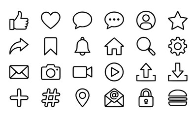 Fototapeta premium Social media icons set line art vector graphics