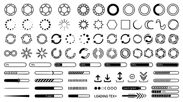 Loading icons and progress indicators set vector graphics for ui ux design