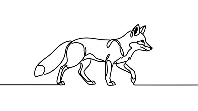 Minimalist fox line art illustration white background.
