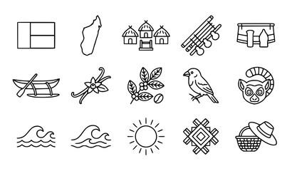 Madagascar line art icons wildlife culture and landscape elements © Nirob