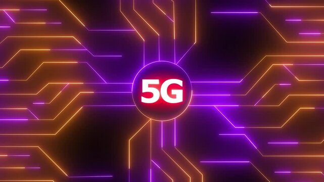 5 g network technology concept with glowing neon circuit board digital background, connectivity