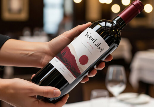 Red wine bottle label design mockup