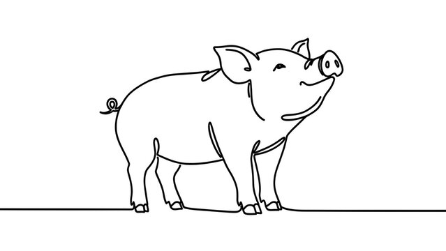 Minimalist pig line drawing on white background.