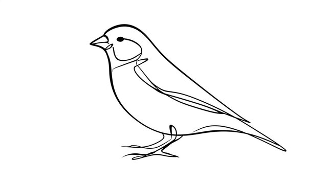 Minimalist bird line art illustration white background.