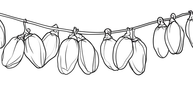 Hand drawn mango illustrations on white background.