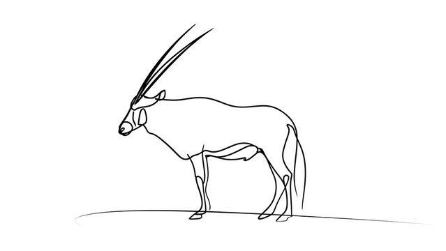 Oryx antelope line drawing white background.