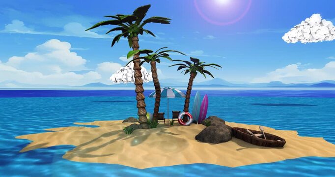 Tropical island with palm trees and sea 1. Summer background visual loops. 4K
