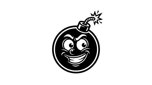 Cartoon Bomb Character with Evil Grin and Burning Fuse