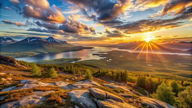 Sunrise over a breathtaking hiking landscape in abisko national park