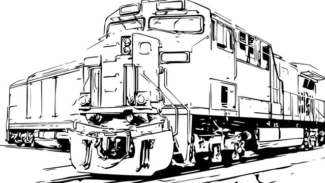 Detailed locomotive sketch on white background.
