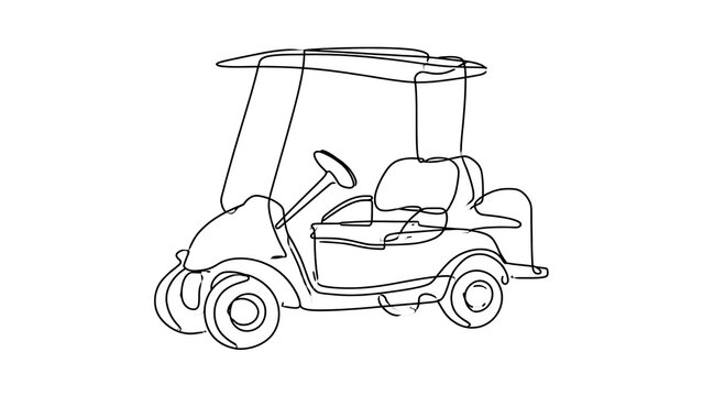 Golf cart line drawing on white background.