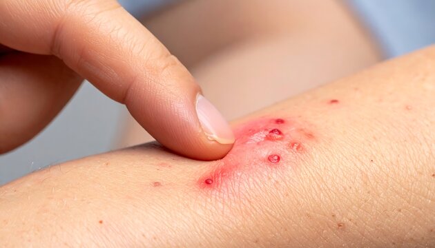 Close-up of Skin Wound and Finger Touch.