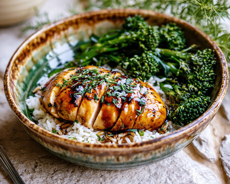 Chicken Teriyaki Rice Bowl AI Generative