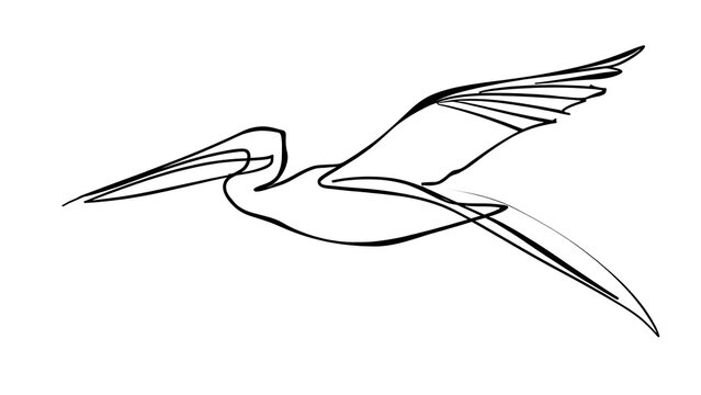 Minimalist pelican drawing on white background.
