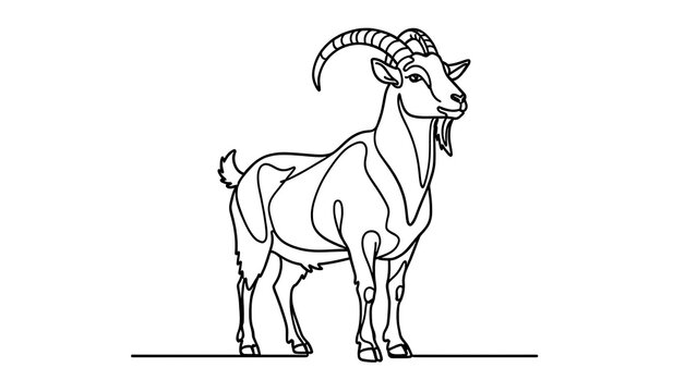 Minimalist goat line art illustration white background.