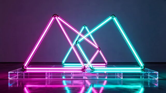 Neon light geometric art installation