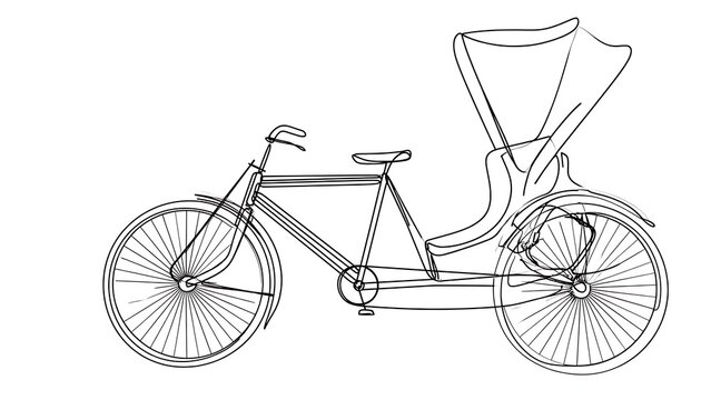 Rickshaw bicycle line art illustration white background.