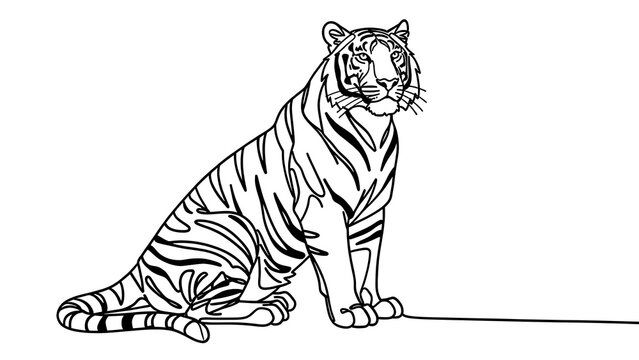 Sitting tiger illustration on white background.