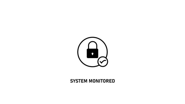 System monitored animated with padlock and checkmark for cybersecurity and data protection