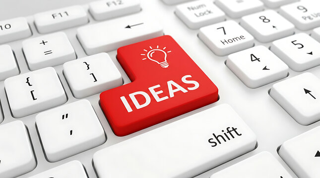 Ideas Keyboard Button &ndash; Innovation, Creative Thinking and Business Strategy Concept