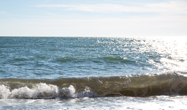 Big waves on the Black Sea coast in winter day
