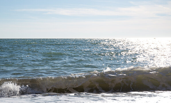Big waves on the Black Sea coast in winter day