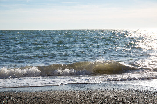 Big waves on the Black Sea coast in winter day