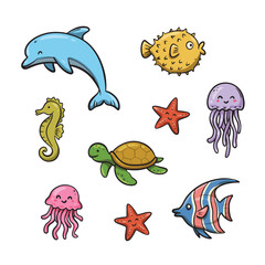 Cute sea animals vector illustration collection © MeyImaniar
