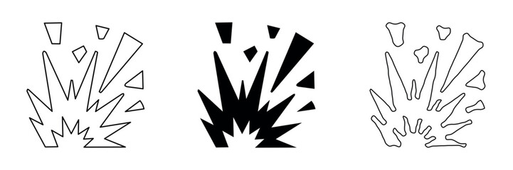 Explosion graphic elements in outline and solid black styles © Ophelia