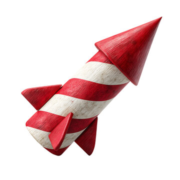 Festive firework rocket representing celebration, holiday entertainment and pyrotechnic event concepts isolated on white background
