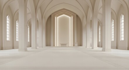 Fototapeta premium Empty modern church interior with bright light and arches