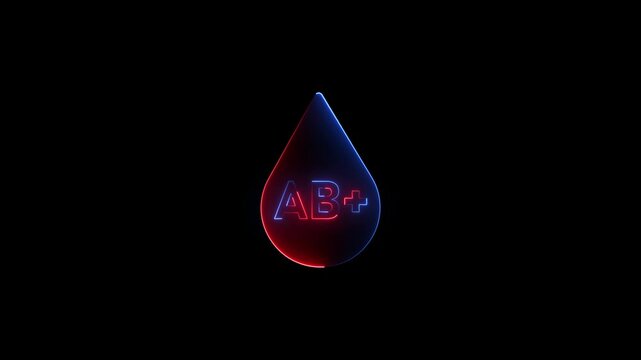 Neon ab positive type glowing animation on black background, for medical and, healthcare projects hematology
