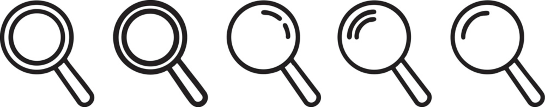 Vector magnifying glass icons set with different light reflections