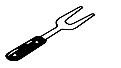 Fototapeta premium Barbecue meat fork vector illustration, black and white carving fork icon, kitchen utensil for grilling and roasting, isolated culinary tool