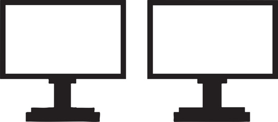 Vector illustration of two blank computer monitors on stands side by side in black and white colors for design and graphic purposes © Ajoy